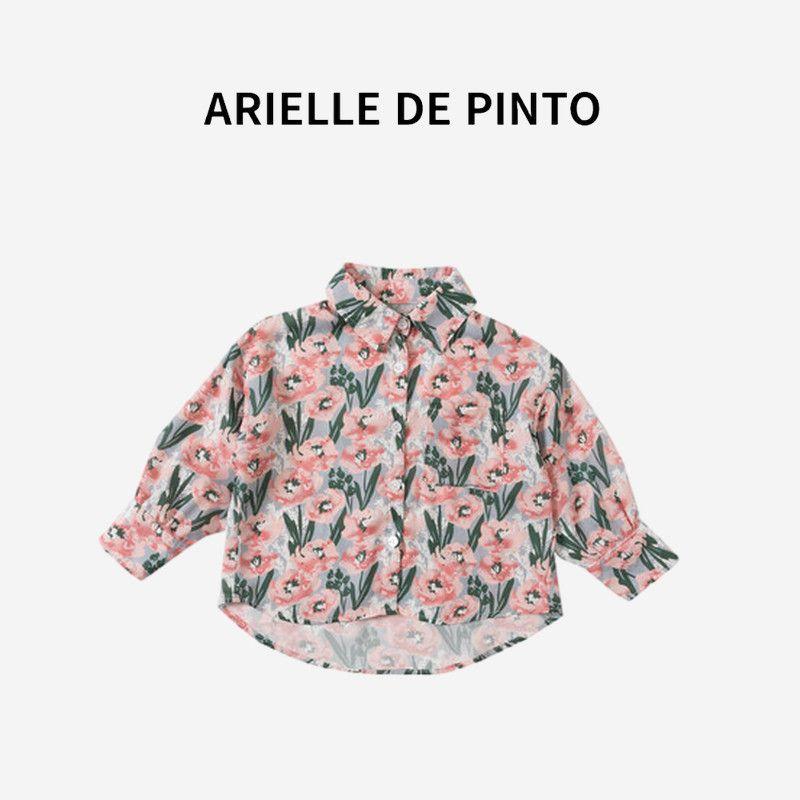 French Arielle De Pinto Girls Hawaiian Style Shirt, Sun Protection Clothing, Summer Breathable and Stylish Clothing Pink 120cm