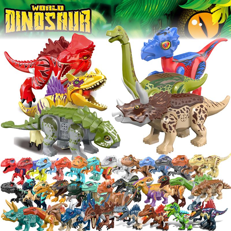 With Sound Assembled Building Blocks Dinosaur World T-Rex Velociraptor Triceratops Jurassic Animal Model Bricks Figure Toys Gift