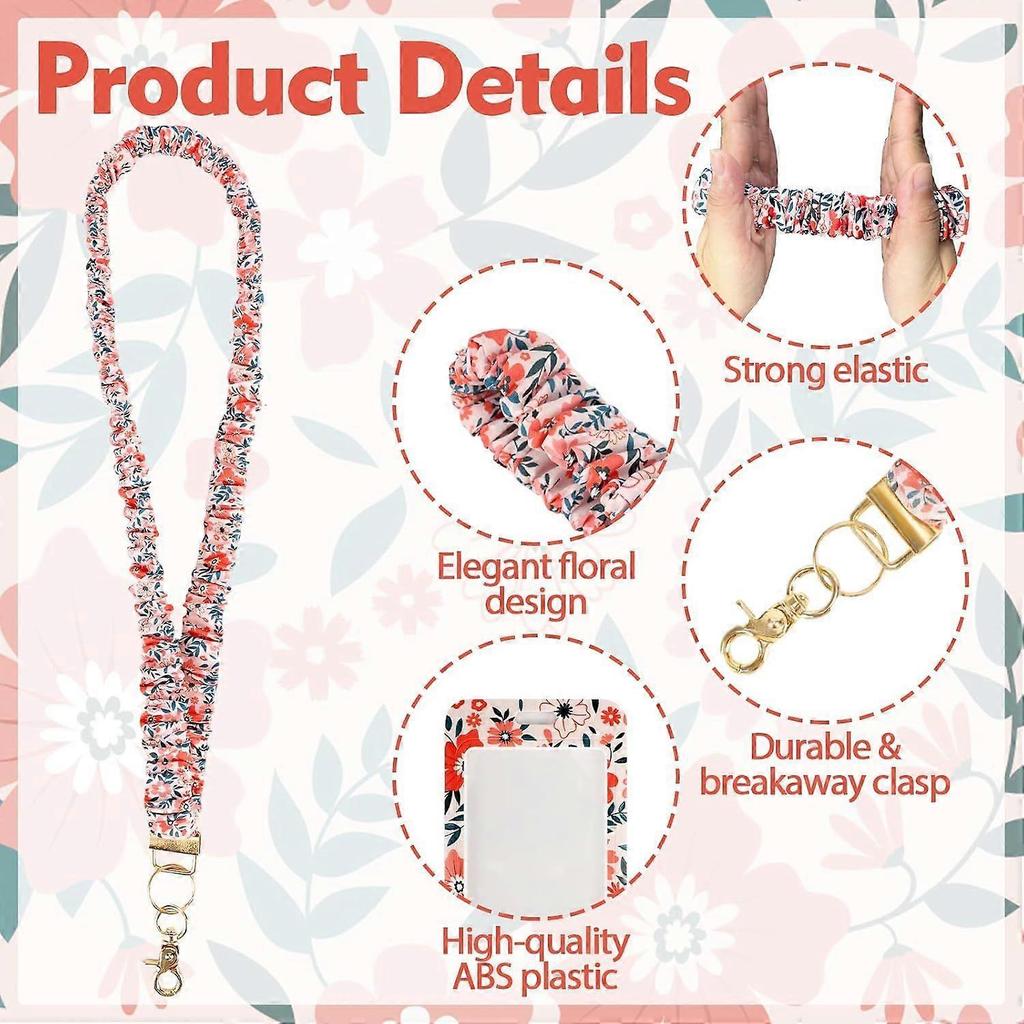 Scrunchie Lanyard Breakaway with ID Badge Holder - Floral Style Stretchy Lanyards with ID