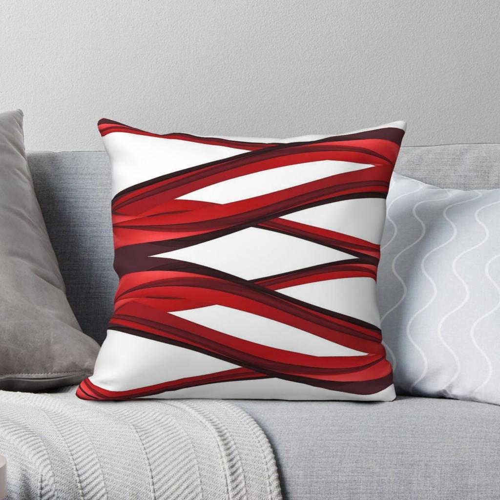 Red Burgundy Spiral Square Pillowcase Polyester Linen Velvet Printed Zip Decor Bed Cushion Cover