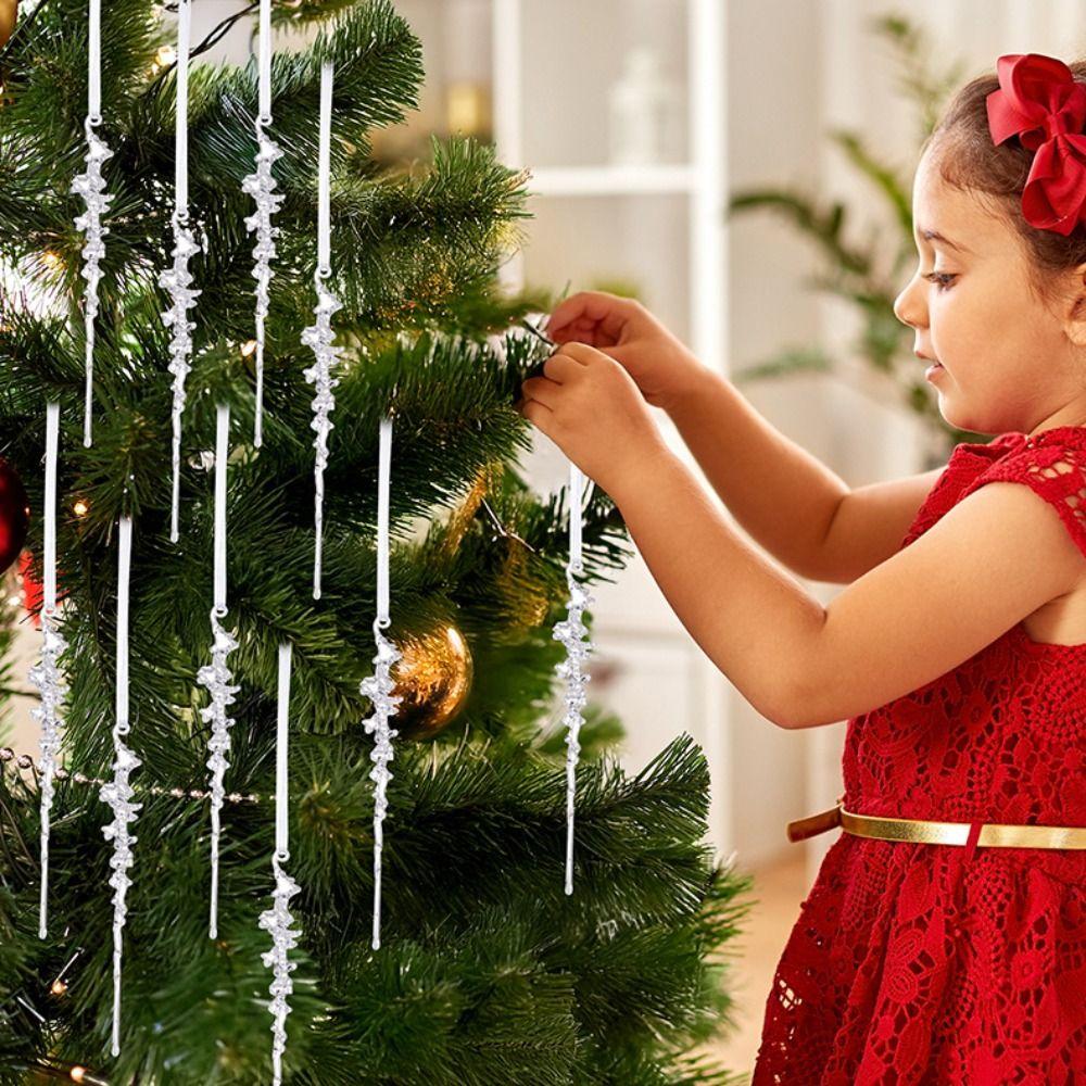 5/12Pcs Acrylic Christmas Hanging Pendants Snow Beads Star Xmas Tree Embellishment  for Christmas