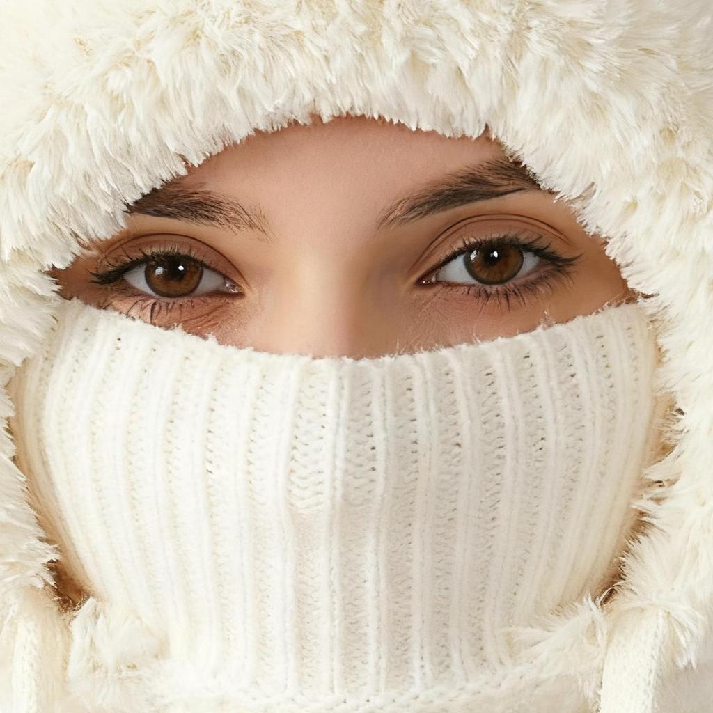 Winter Balaclavas Hat Scarf for Women Knsitted Hooded Caps Outdoor Warm Slouchy Warm Skiing Hat Outdoor Ear Protection Beanies