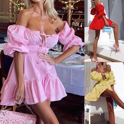 Γυναικείο φόρεμα σέξι μόδας με λουλουδάτο βολάν με κορδόνια ανοιχτό καπίστρι