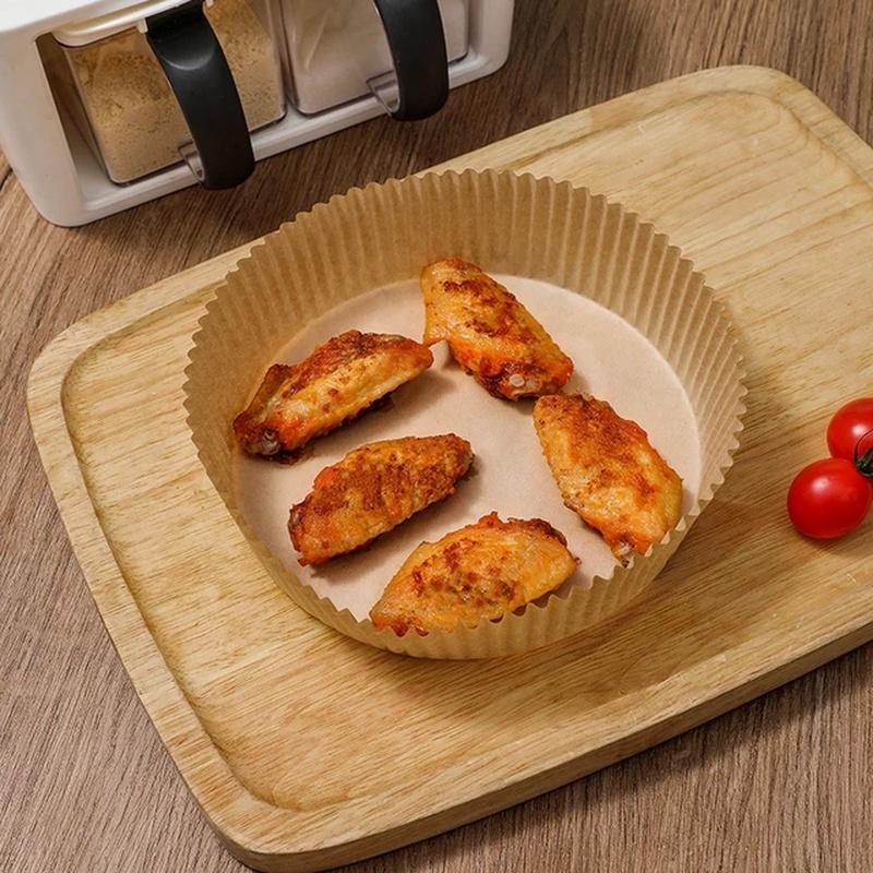 50 ks Speciální papír do horkovzdušné fritézy Potravinový silikonový olejový papír Kulatá podložka Vysokoteplotní absorpční papír Pečicí příslušenství