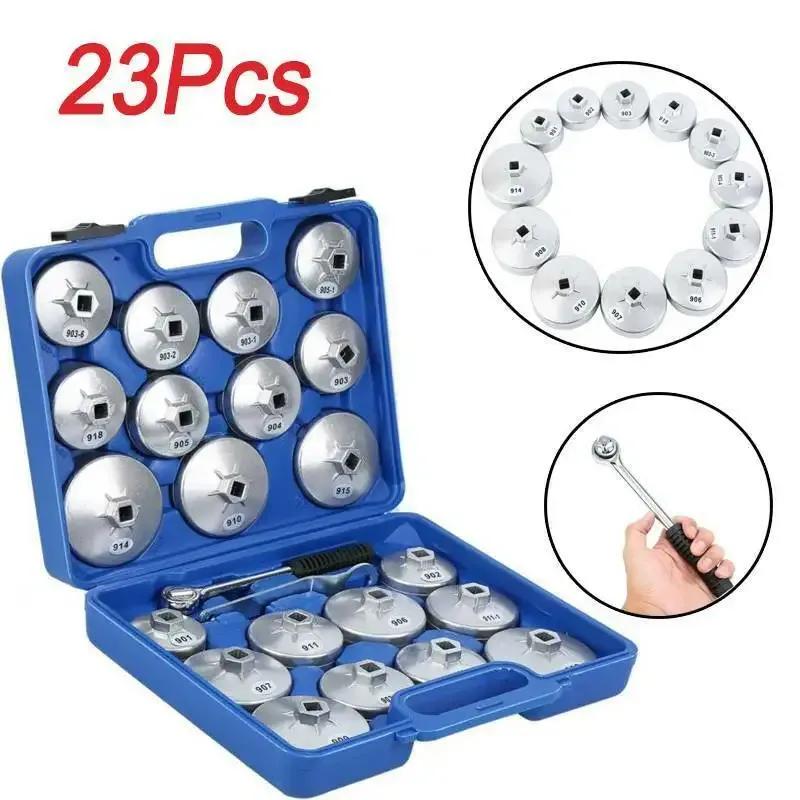 23pcs Aluminum Alloy Cup Type Spanner Socket Removal Garage Oil  Filter Wrenches Set Car Repair Tool Cap Set Car Accessories