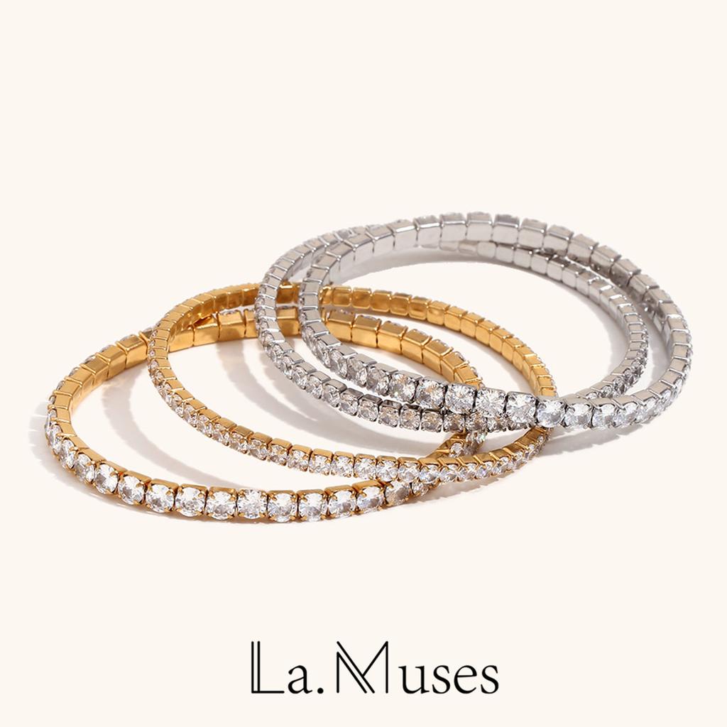 La.Muses Elastic Cubic Zirconia Stainless Steel Woman's Bracelet Fashion Luxurious Zircon Party Accessories