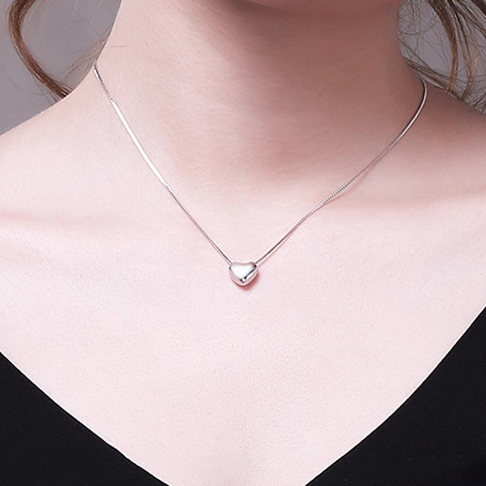 Korean Simple and Exquisite Box Chain Heart-shaped Pendant Necklace S925 Sterling Silver Necklace