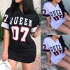 Women European Style Casual Letter Print Short Sleeve V Neck T Shirt Dress