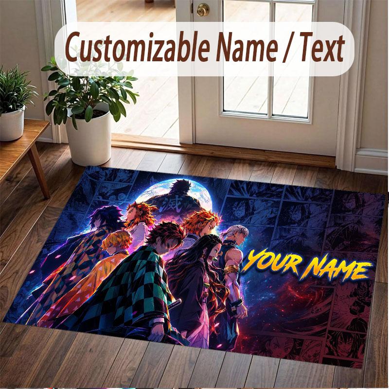 Custom Name Crystal Velvet Rug,Demon Slayer Comfortable Anti Slip Floor Mat For Room Decoration