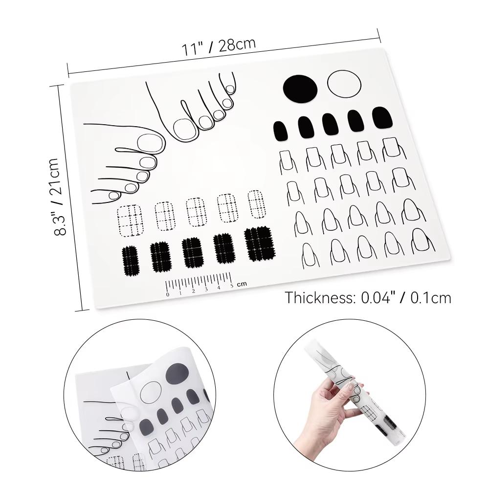 Portable Silicone Nail Training Mat Nail Polish Practice Pad Stamping Plate Nail Sticker Trainer Guide for Nail Home DIY
