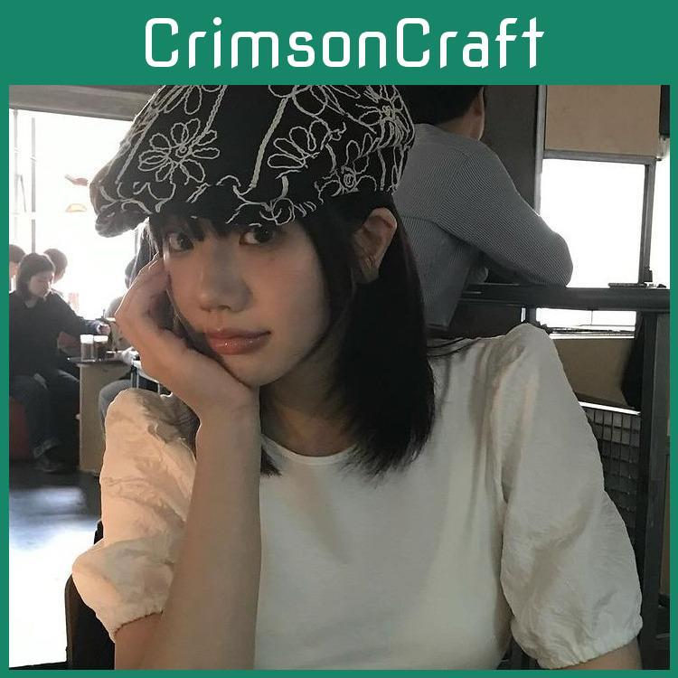 Style Korean Trendy Retro Floral Embroidered Beret Hat For Seasons All