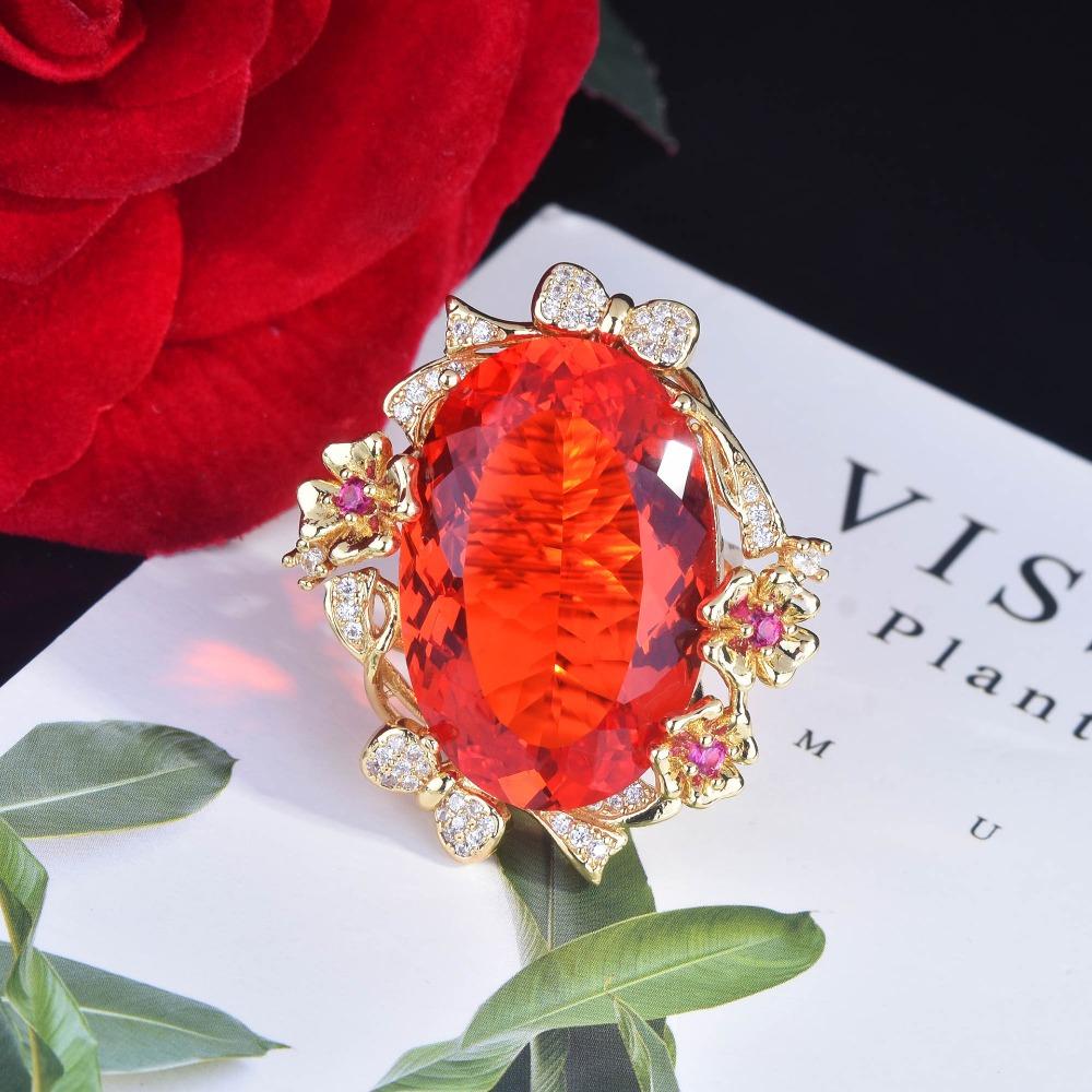 Open Ring Exaggerated Gemstone Fanta Color Padparadscha Sunset Stone Statement Jewelry adjustable