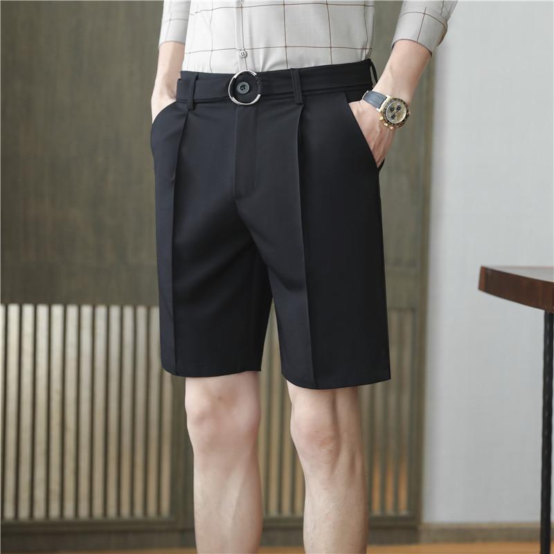 Pantaloni scurți costum slim fit de vară pentru bărbați, business casual, de birou, culoare uni, stil Anglia, subțiri, lungime până la genunchi