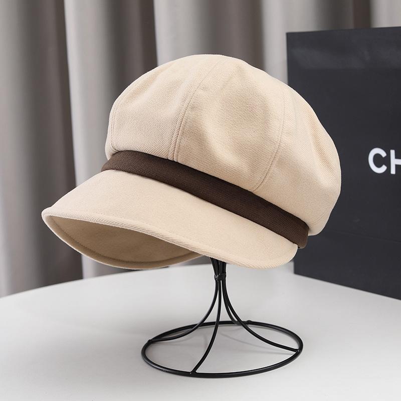 

Берет из полиэстера для женщин - эластичная плиссированная восьмиугольная кепка с короткими полями, складывающийся берет на шнурке one size хаки