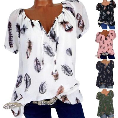 Kadın Moda Yaz 2022 Kısa Kollu Günlük Baskılı Tişört Bluz Tops