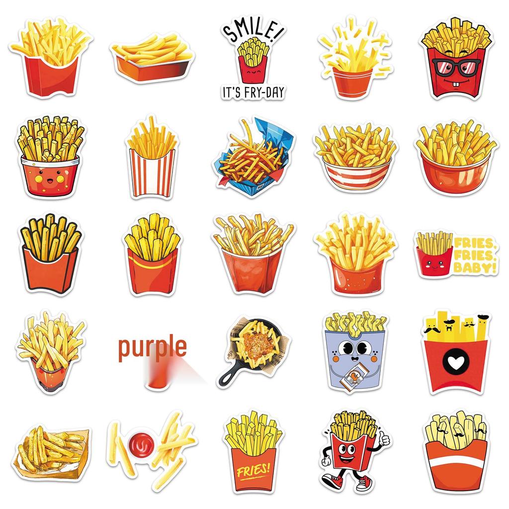 50pcs Fun Cartoon French Fries Stickers for Decoration: Refrigerator, Desktop, Water Cup
