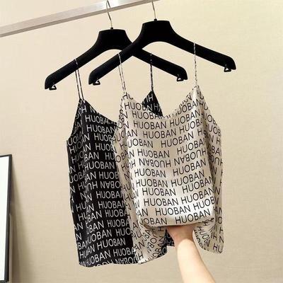 Doppelter V-Ausschnitt Dünne Schulter Buchstaben-Halterweste für Damen mit einem Unterteil Einzeln zu tragen Die Neue Sommer Koreanische Version Slim Top