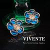 High-End Deep Sea Blue Glass Flower Earrings with Gold-Plated Copper – Elegant New Chinese Style Studs