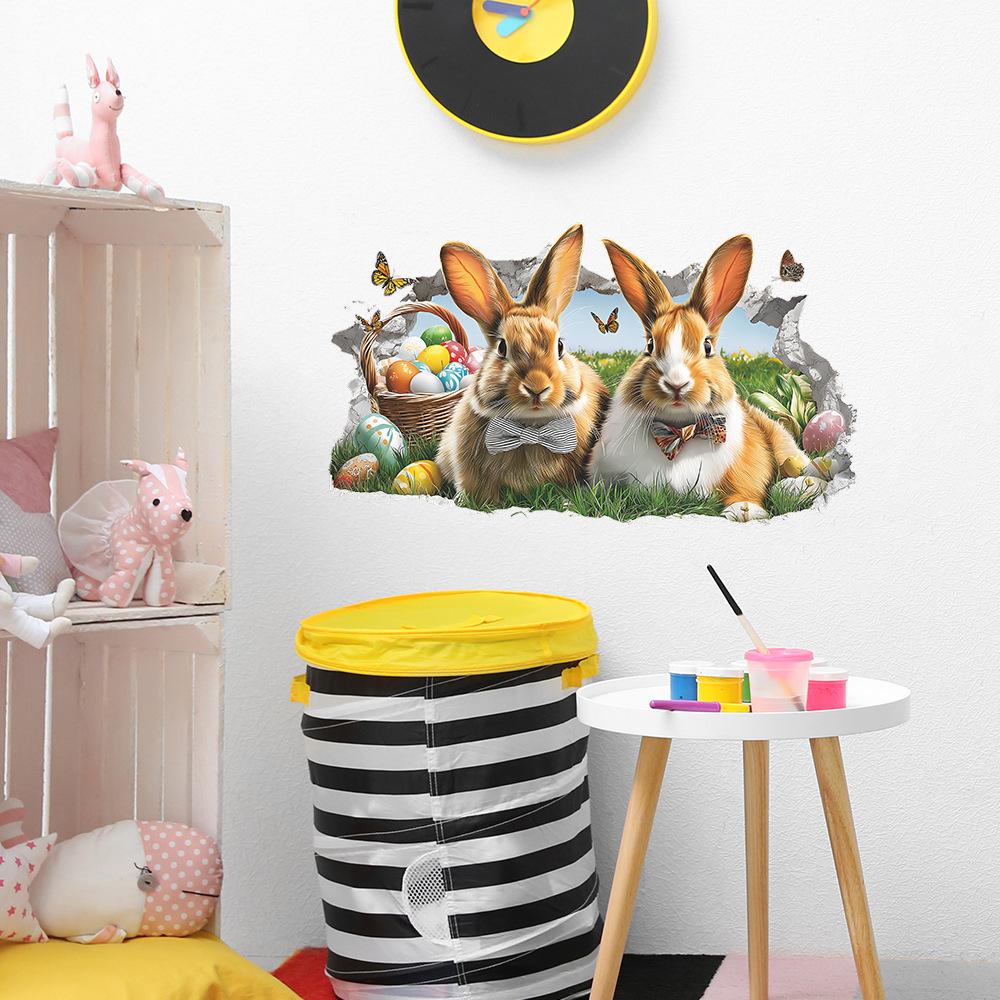 Wall Decoration Stickers for The Easter Bunny and Eggs Restaurant's Living Room, Featuring Broken Walls and Colorful Eggs.