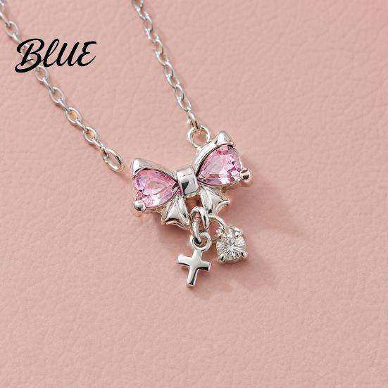 Bow Pendant Necklace Women's Sparkly Necklace Rhinestone Knot High-quality