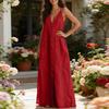 Damen Lässiges Maxikleid mit Knopfleiste Ärmellos V-Ausschnitt Lang Leinen Baumwollmischung Sommerkleid Lockere Passform Strandkleid