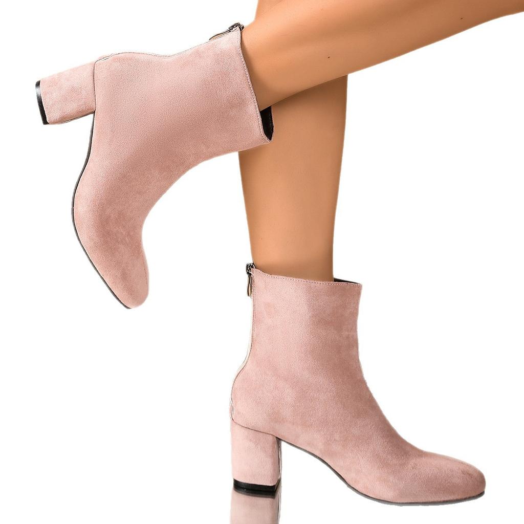 Women's Casual Faux Leather Ankle Boots Non-Slip Pointed Toe Chunky Block Heel Short Boots for Women Comfortable Low Heeled Dress Booties With Zipper