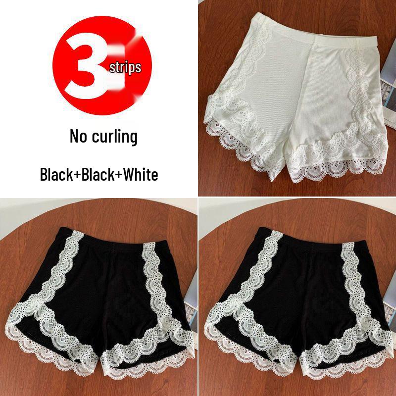 Women's Summer Lace Trim Anti-Exposure Ice Silk Safety Shorts