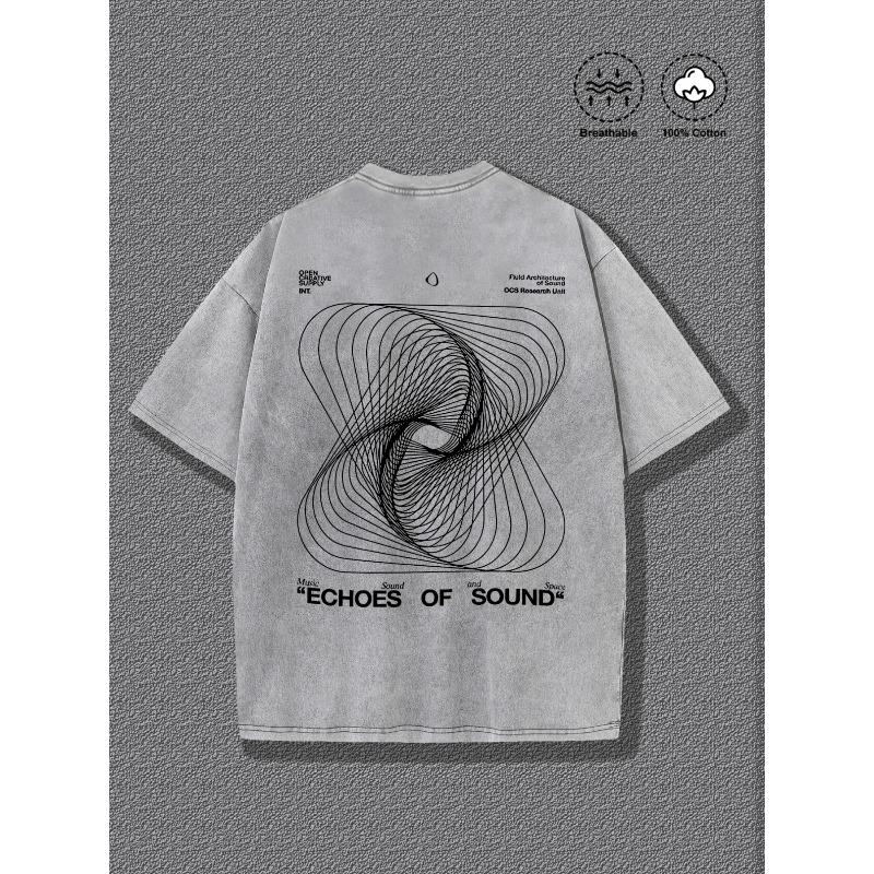 Men's Ultra-Soft Washed Abstract Line Print T-Shirt, Breathable Crew Neck Short Sleeve, Summer Skin-Friendly Style