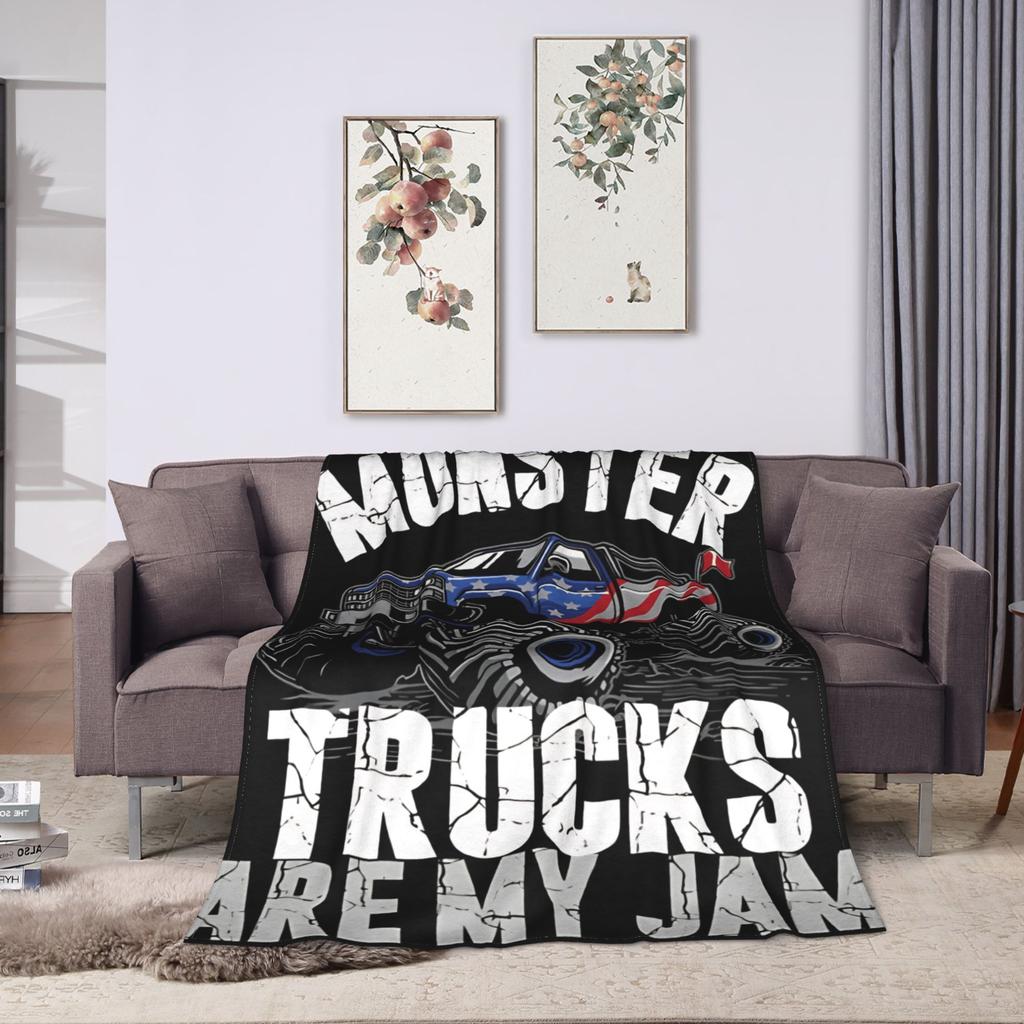 Monster Trucks Are My Jam Plush Blanket Girls Boys Flannel Throw Blanket For Couch Chair Warm Custom Quality Bedspread Gift