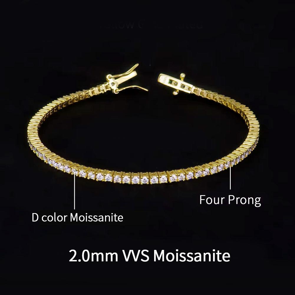 MOB01 2mm-6.5mm Hip Hop D VVS1 Moissanite Tennis Bracelet 14k White Gold Plated 925 Sterling Silver Tennis Chain Bracelet 6.5inches