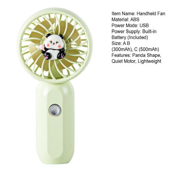 Handheld Fan Cartoon Panda Design Mini Portable USB Rechargeable Fan with Hanging Buckle Lightweight Quiet Motor Multiple Wind Speeds Cooling Fan