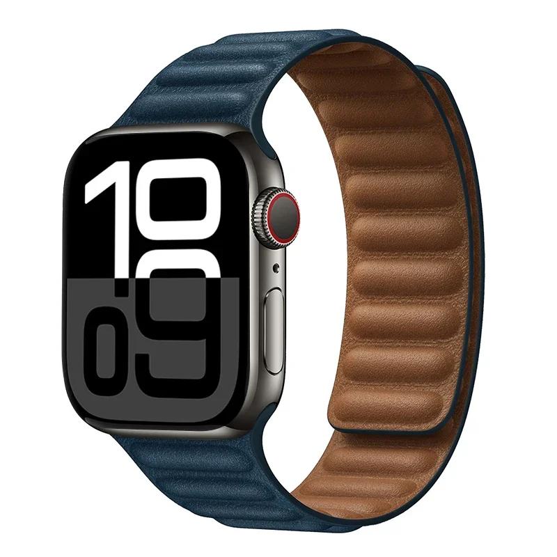 Leather Strap for Apple Watch Band 42mm 46mm 45mm 44mm 40mm Original Magnetic Loop Link Bracelet iWatch Ultar 2 49mm 10 9 8 7 SE