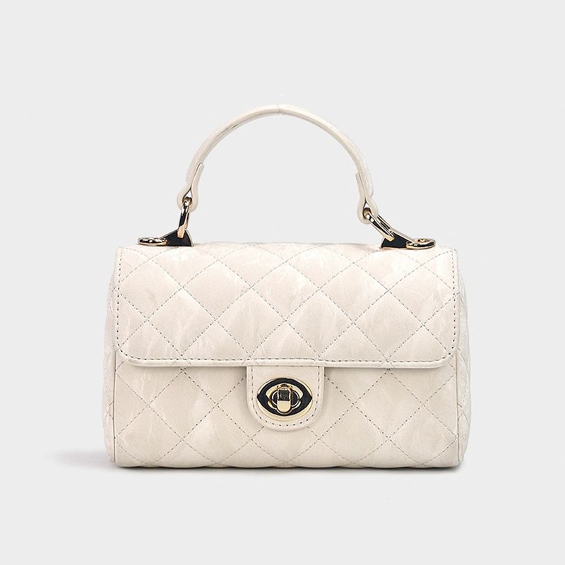 

Classic Style Spring/Summer Accessible Luxury Quilted Hand Carrying Small Square Bag Milky White