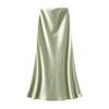 Qooth Elegant Women Satin Fishtail Skirt Maxi Length Bodycon Slim Elastic Waist Skirt QT2762