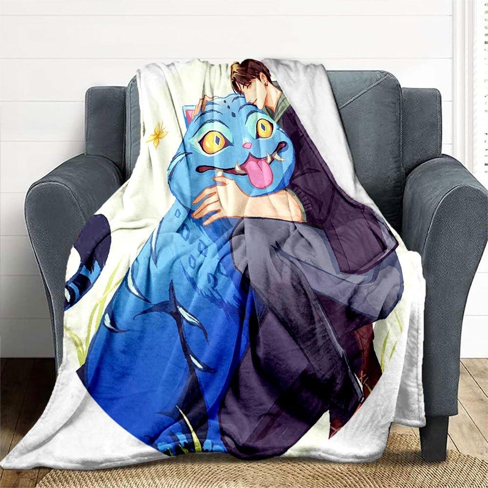 "Blue Fantasy: The Enchanted Cat's Tale"Blanket Lightweight Flannel Throw Blanket for Sofa, Bed, Travel, Camping, Livingroom, Office, Couch,