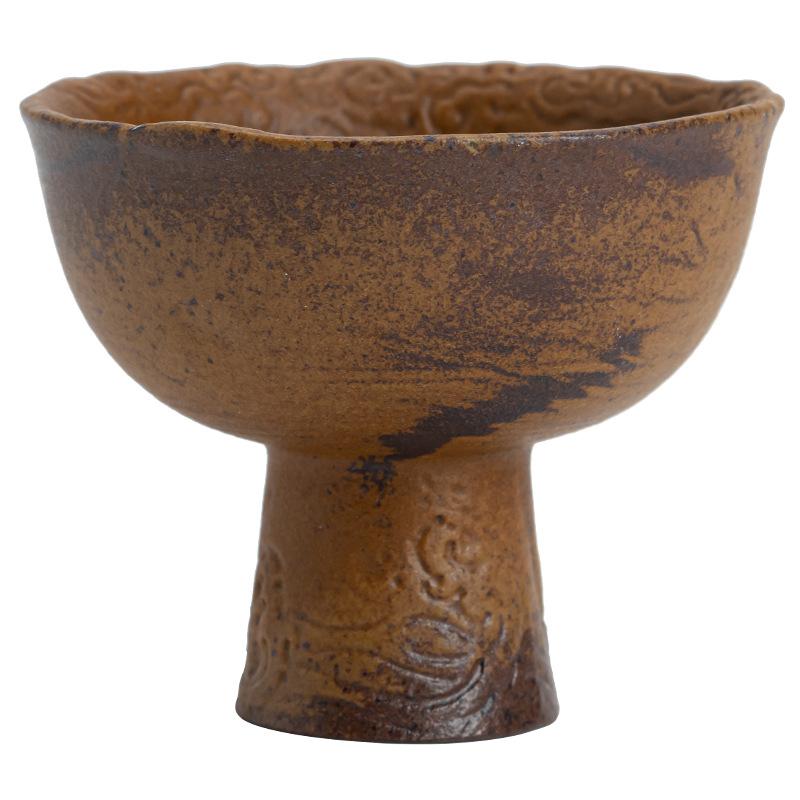 Retro Sauce Glazed Coarse Pottery Teacup Old Rock Mud Master Cup High Feet Meditation Cup Chazhan Mugs Kung Fu Tea Set