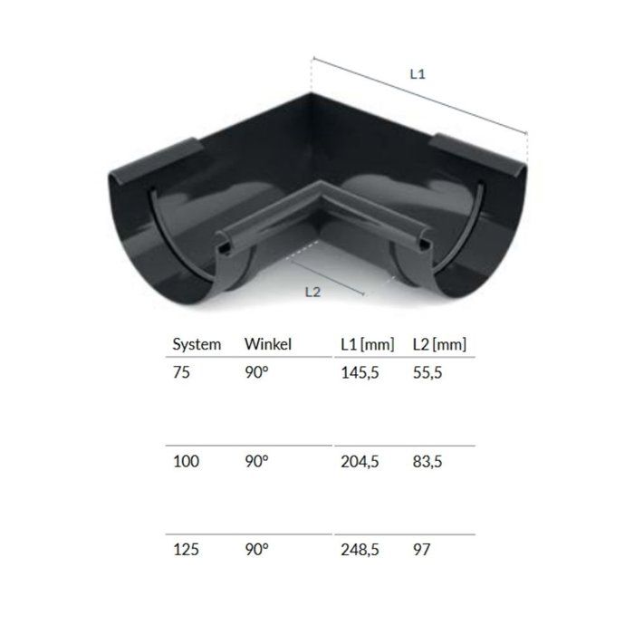 Angle de Gouttière Graphite, Angle Intérieur 90°, Système 100
