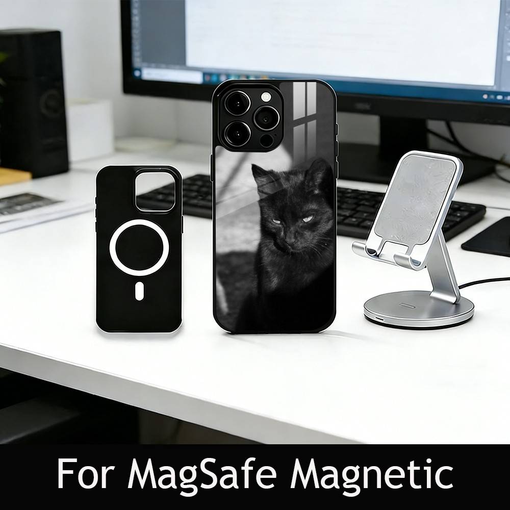 Black cat Phone Case For iPhone17,16,15,14,13,12,11 Plus,Pro Magnetic with Magsafe Wireless Charging