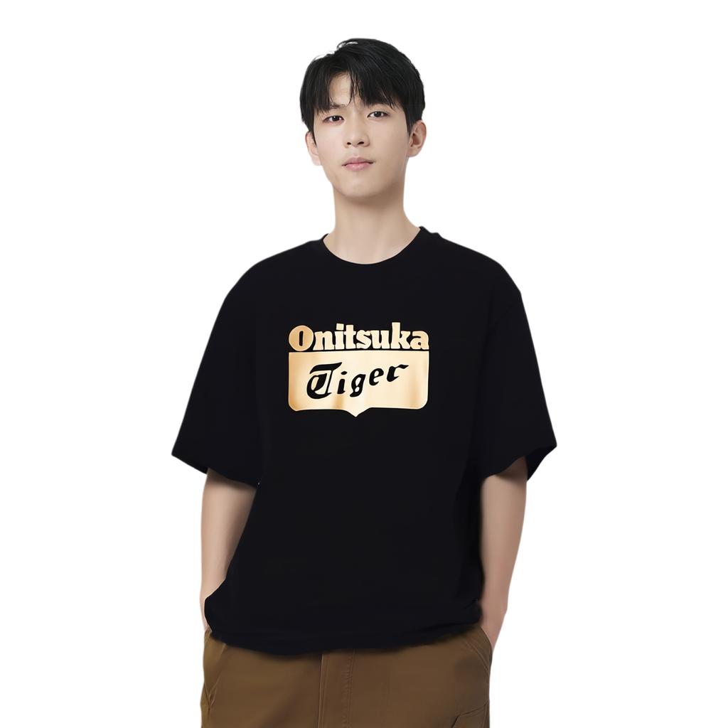 ONITSUKA TIGER Rundhals Brief Kurzarm T-Shirt Unisex T-Shirts Schwarz Gold 2183B174-001