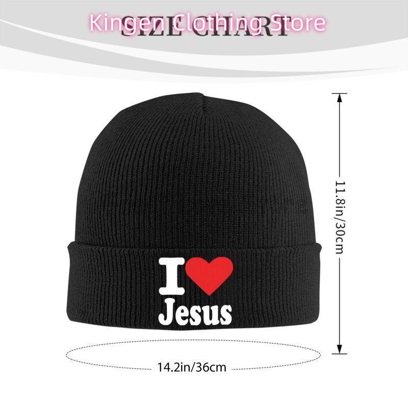 I Love Jesus Print Bonnet Hat Street Knitted Hat for Unisex Women Winter Warm Skullies Beanies Cap for Travel Outdoor Camping