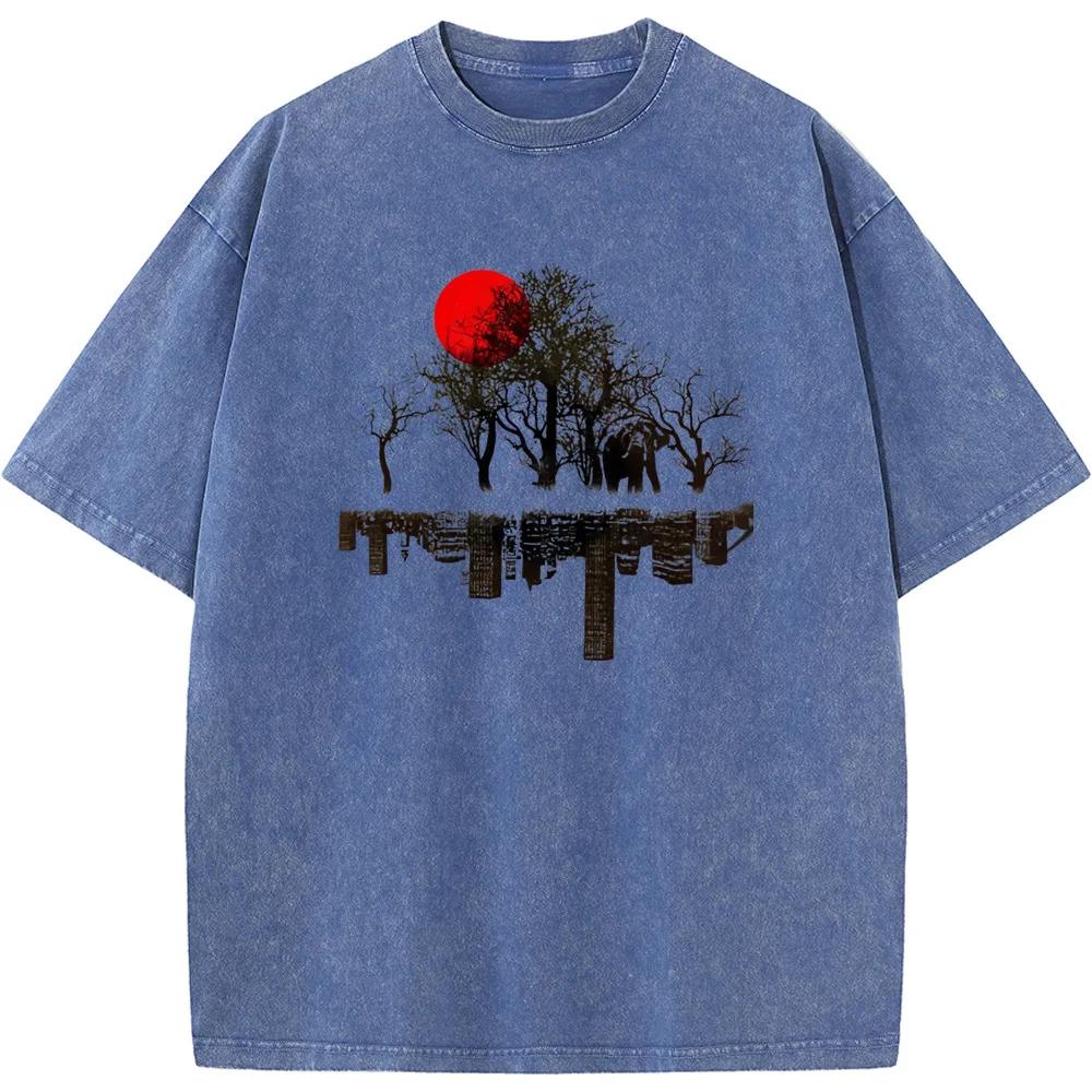 Men's Environmental Art Washed T-Shirt Cotton Vintage Bleached Tshirt Tops Casual Loose Bleach T shirt