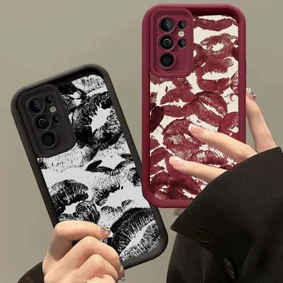 Case For Samsung Galaxy A55 A35 A17 A07 A56 A36 A54 A14 A34 A16 A15 A24 A53 A52 5G Silicone Cover Lips Black Red Pattern Shockpr