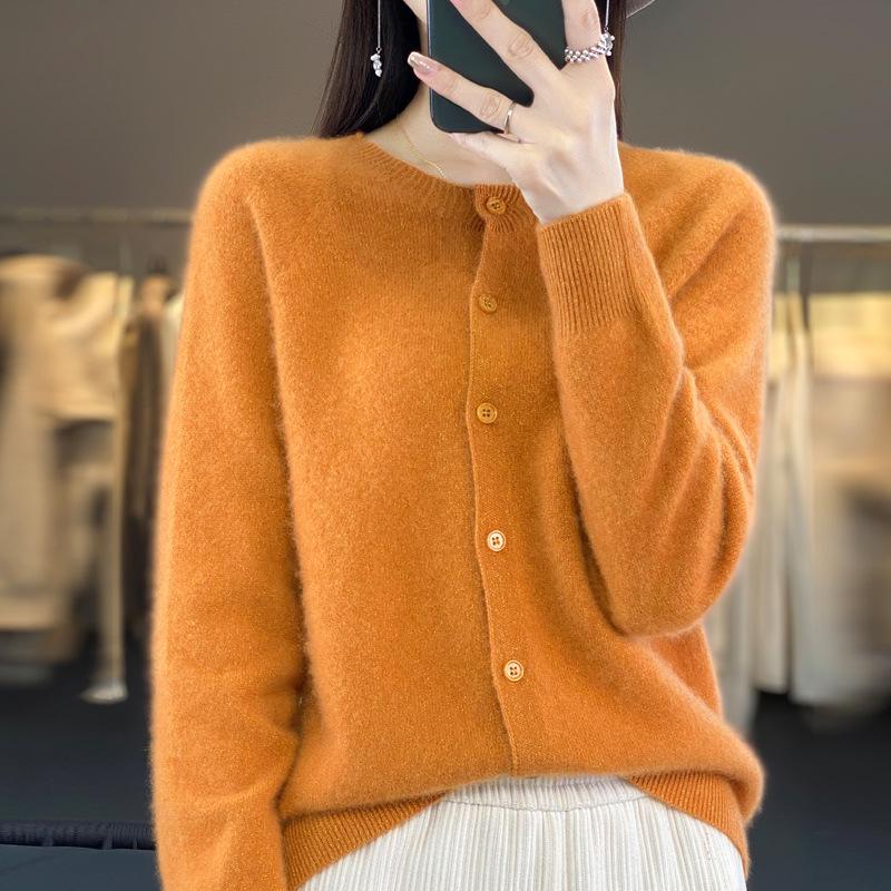 Autumn Women's Loose Fit Long Sleeve Pure Wool Cardigan Sweater