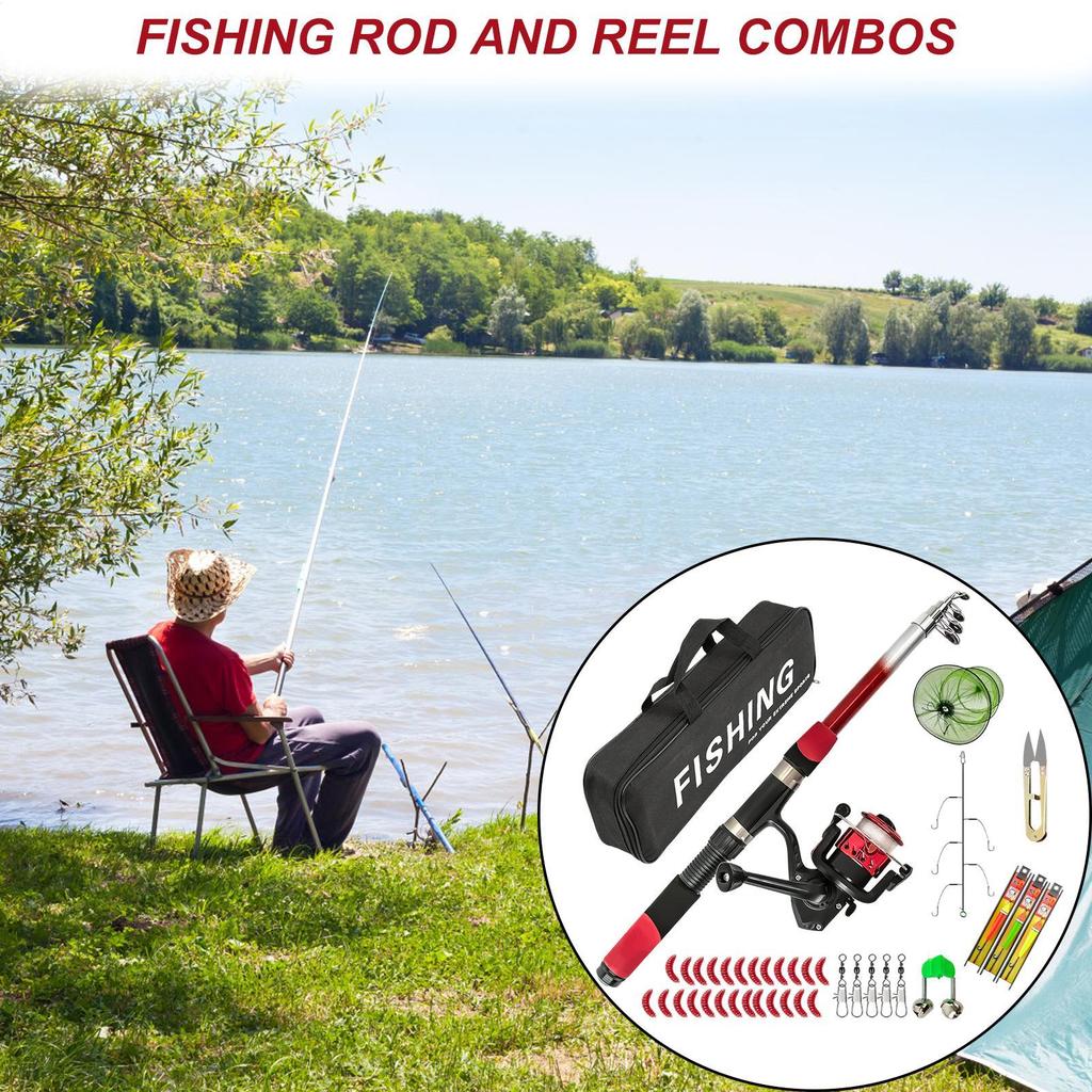 Fishing Rod And Reel Combo Telescopic Portable Fish Supplies Kit with Carrying Case for Boating Trolling Offshore