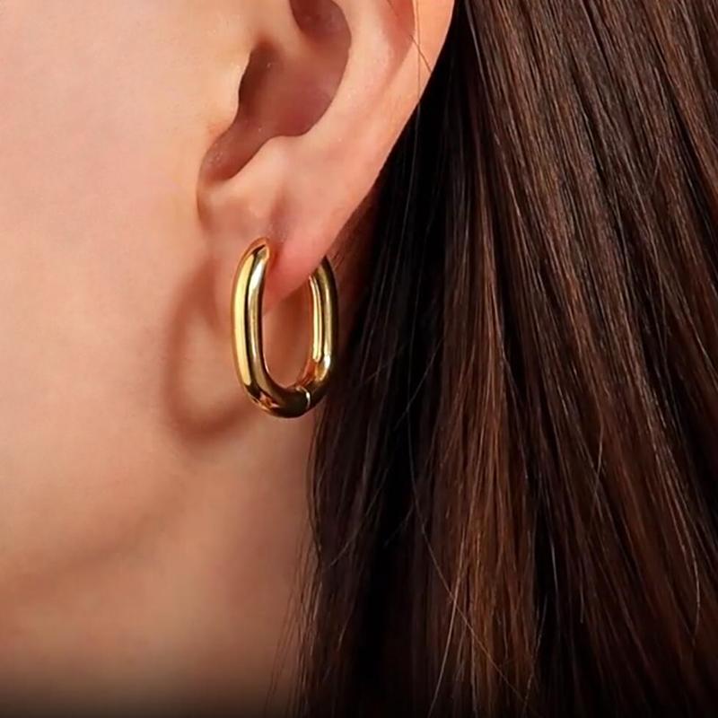 Fashion Stainless Steel Hoop Earrings For Women 4mm Thick U Shape Punk Hip Hop Gold Silver Color Female Jewelry Pendientes Mujer