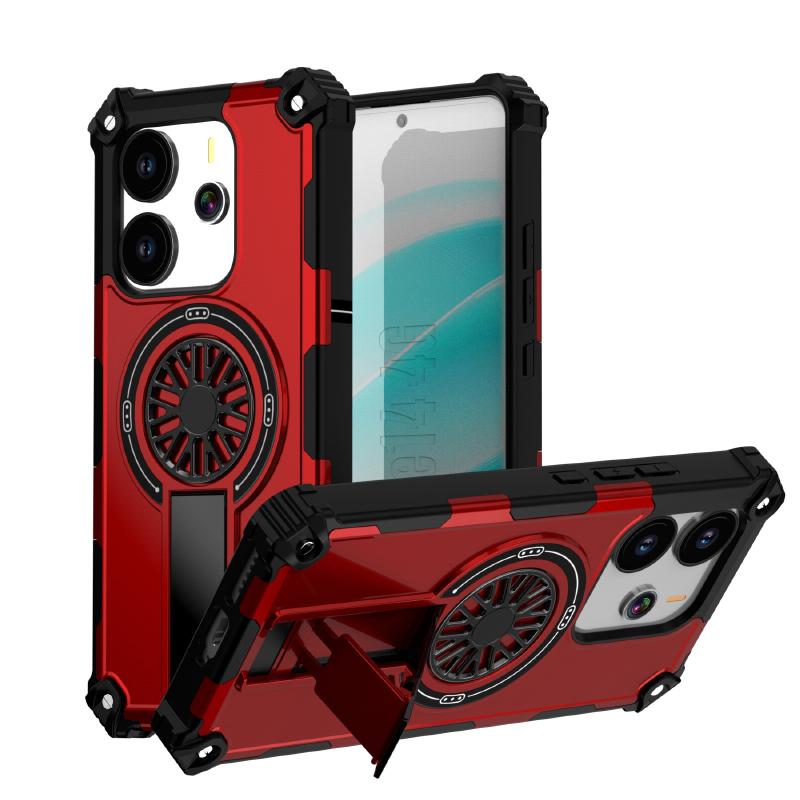 New For Magsafe Magnetic Fold Bracket Solid Color Soft TPU+Hard PC Armor Phone Case For Redmi Note 14 Pro Plus Bumper Back Cover