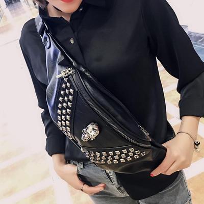 Dámská náprsní taška Crossbody Punk Style Rivet Lebka do pasu Dámská Černá Fanny Pack Kůže Skvělá kvalita
