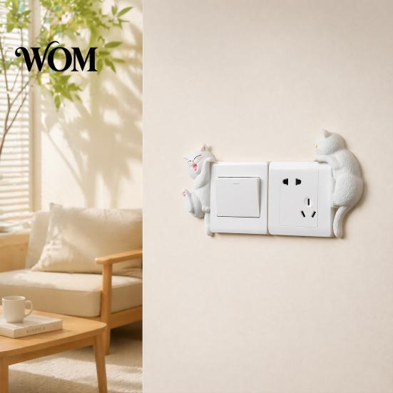 Easy Installation Wall Art 3D Cat Light Switch Sticker, Decorative Resin Plate Cover, Cute Animal Double Socket Guard Stickers, Peel And Stick