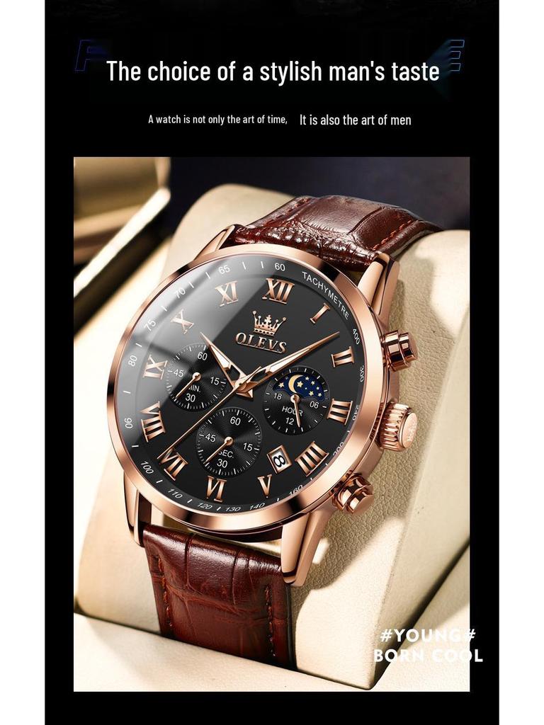 Oulishi Multifunctional Men's Waterproof Quartz Watch with Steel Band