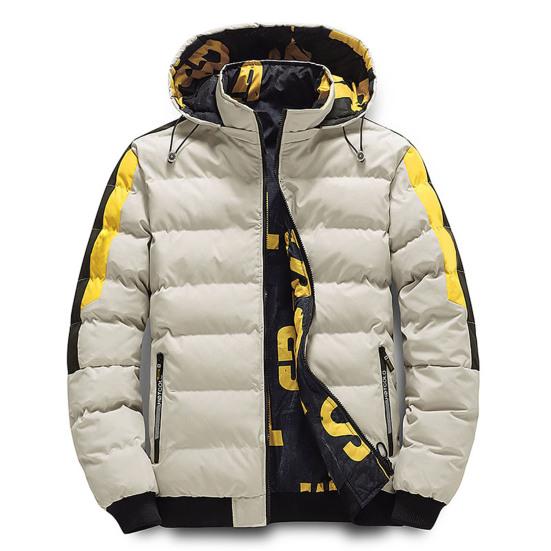 Winter Men Cotton Jacket with Detachable Hood Reversible Zipper Pocket Thickened Windproof Warm Regular Fit Male Casual Cotton Coat Top